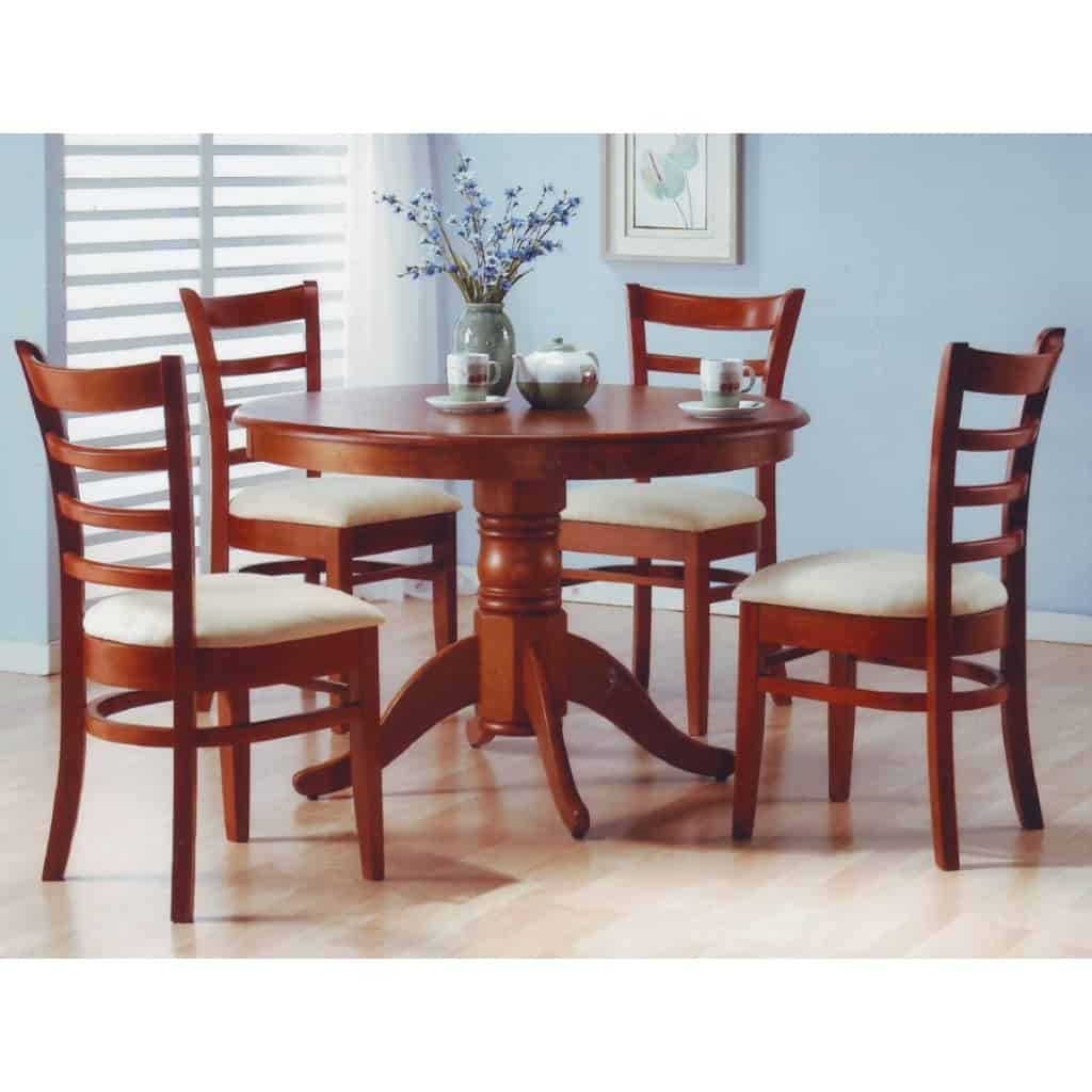  Mesa y silla Juego de 5 mesas de comedor y sillas combinadas  para el hogar, cocina, sala de estar, mesa de ocio de madera maciza, 1 mesa,  4 sillas, mesa redonda